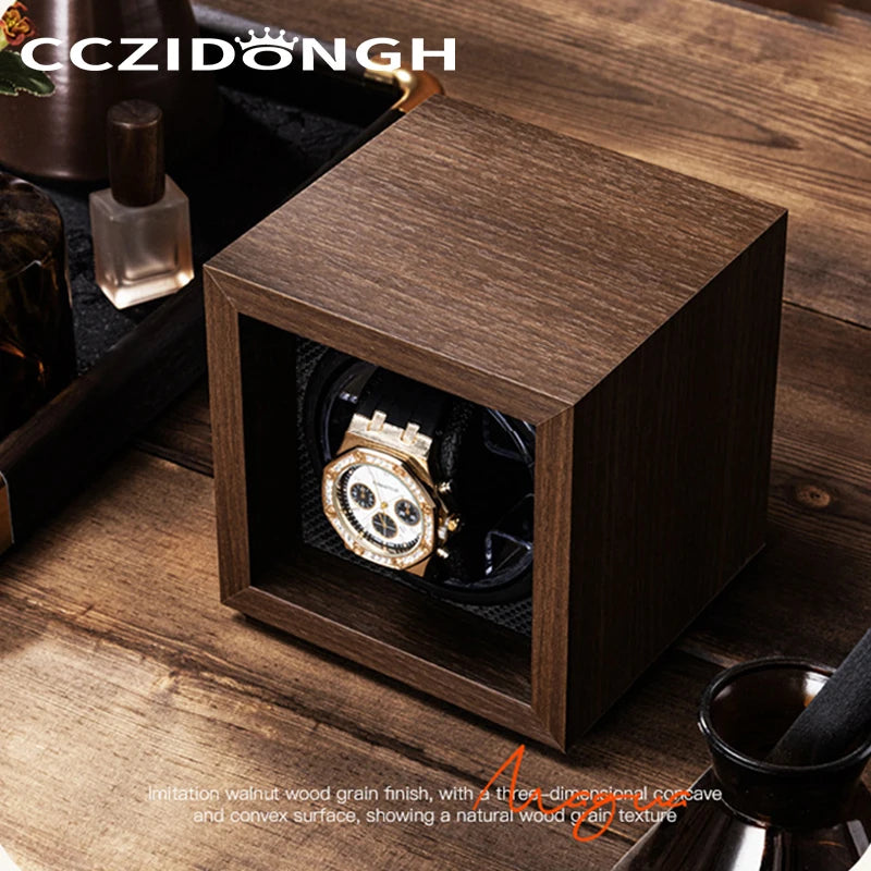 CCZIDONGH Wooden Automatic Watch Winder Household Watch Box Wanbaozhi Silent Motor Mechanical Watch Shaker Upper Chain Box