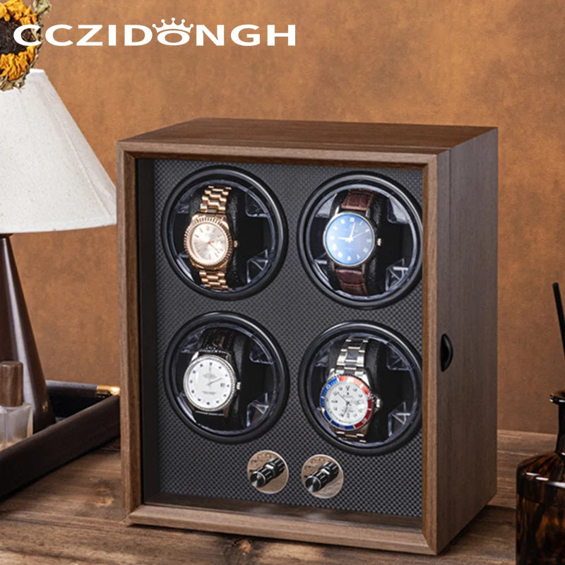 CCZIDONGH Wooden Automatic Watch Winder Household Watch Box Wanbaozhi Silent Motor Mechanical Watch Shaker Upper Chain Box